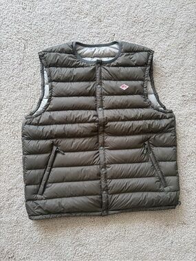 Danton France men’s green puffer down feather nylon puffer vest size large